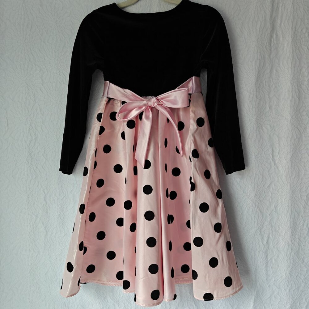 Youngland Girls Long Sleeve Party Dress Holiday Polka Dots Bow Black Pink Size 6 - Picture 6 of 6